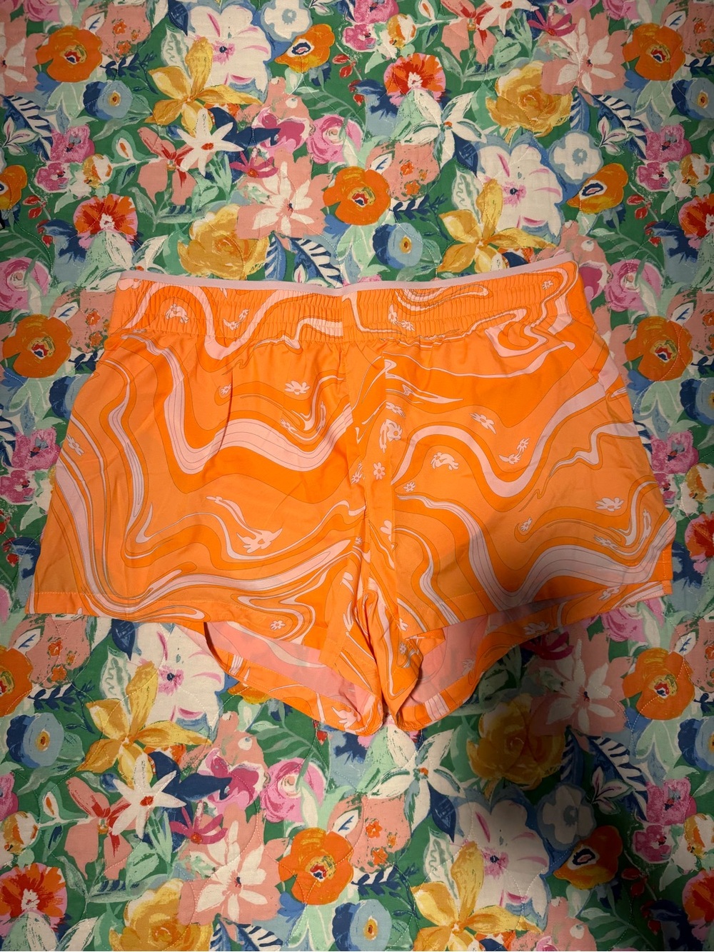 Fabletics Orange Swirl Athletic Shorts